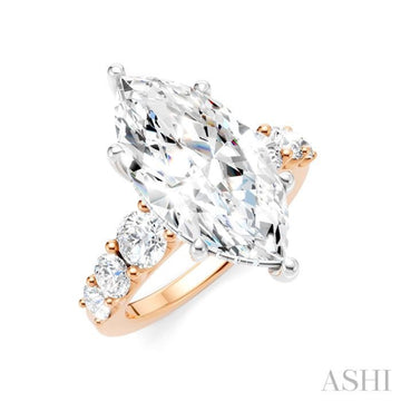 1 1/5 Ctw Marquise Shape Round Cut Diamond Semi-Mount Engagement Ring in 14K Rose and White Gold